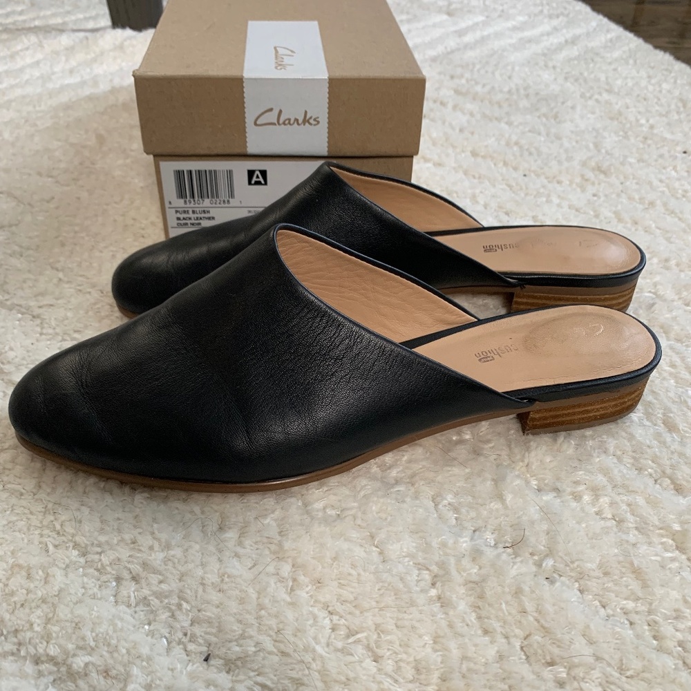 Clarks Black Leather Pure Blush Mules